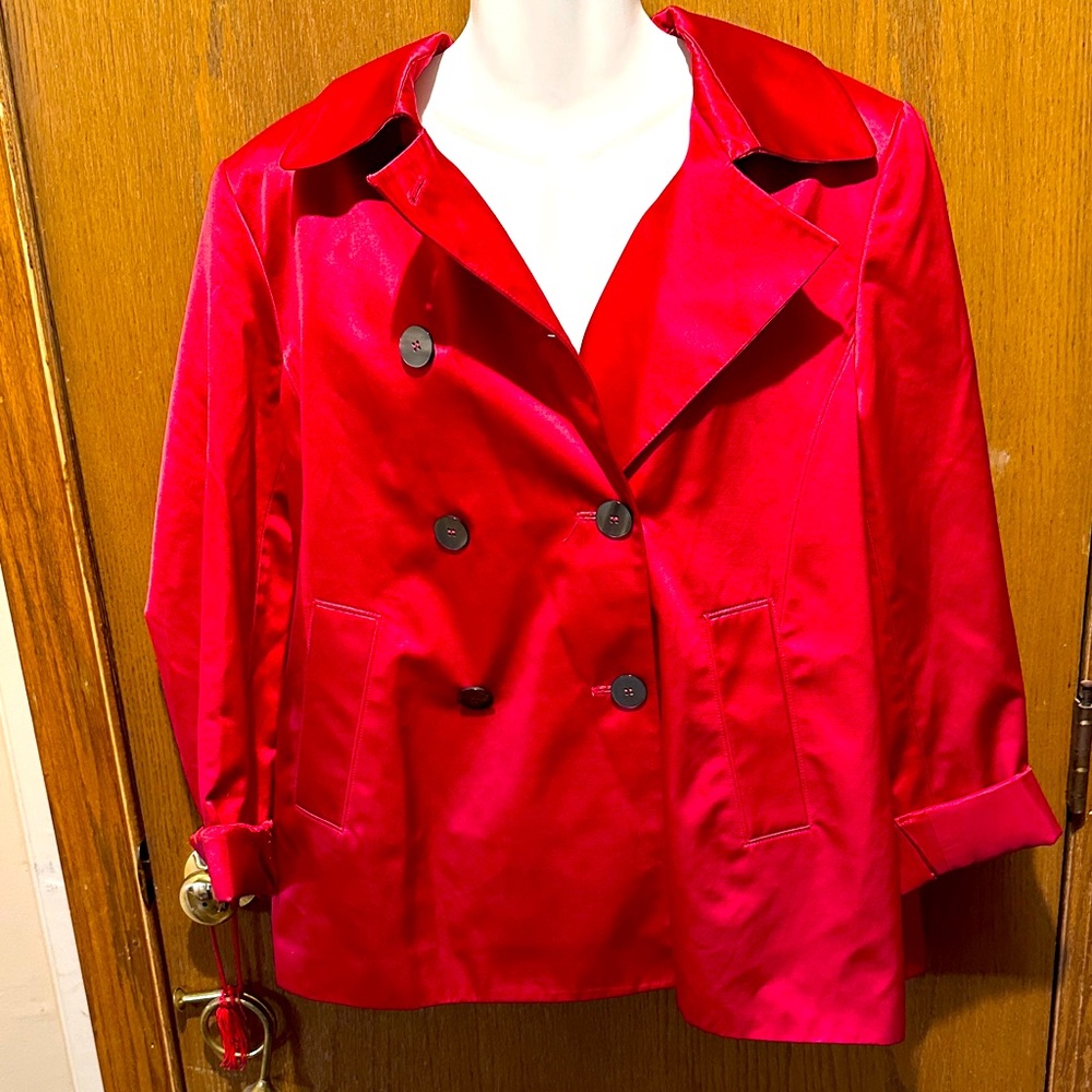 Jones New York Vibrant Red Pea Coat jacket xl buttons waist coat
